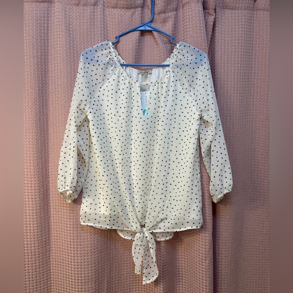 Beacon White Blouse with Black Polka Dots and Front Tie